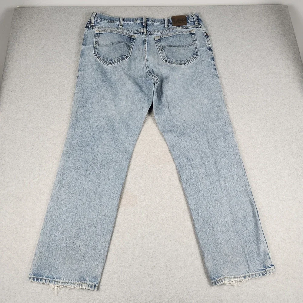 Lee Jeans Mens 40x32 Blue Denim Cotton Light Wash Regular Fit Straight Leg